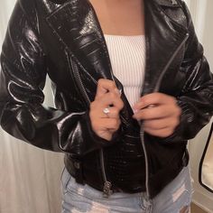 Never Worn Casual Faux Leather Outerwear For Party, Faux Leather Outerwear With Zipper For Night Out, Trendy Faux Leather Outerwear For Party, Trendy Faux Leather Party Outerwear, Edgy Faux Leather Party Outerwear, Motto Jacket, Leather Jackets, Vegan Leather, Topshop