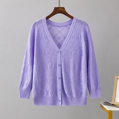 F00225659-500 Elegant Purple Sweater For Spring, Elegant Spring Purple Sweater, Purple Spring Cardigan For Layering, Spring Purple Cardigan For Layering, Spring V-neck Sweater For Daywear, V-neck Sweater For Spring Daywear, Purple Long Sleeve Cardigan For Summer, V-neck Cardigan For Spring Daywear, Cardigan Summer