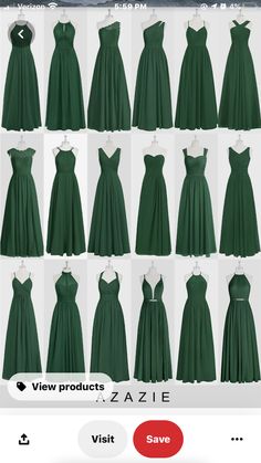 the green dress is being displayed on an iphone screen, and there are many different styles