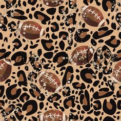 an animal print pattern with footballs on it