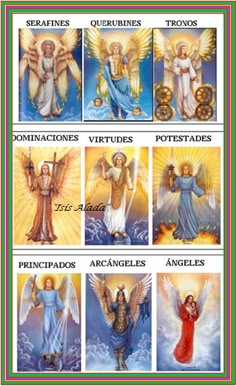 an image of angels in different colors and sizes, with the names of each angel