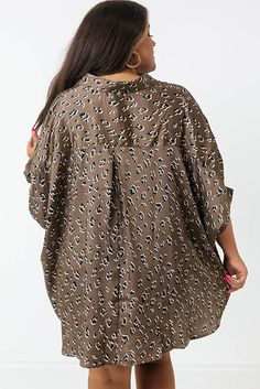 Leopard Buttoned Batwing Sleeve Plus Size Shirt Oversized Short Sleeve Brown Blouse, Khaki Short Sleeve Blouse For Fall, Brown Oversized Short Sleeve Blouse, Oversized Brown Blouse With Short Sleeves, Brown Oversized Button-up Top, Oversized Brown Shirt For Spring, Martini Olive, Plus Size Shirt, Trendy Fits