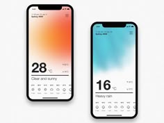 two iphones displaying the time and weather