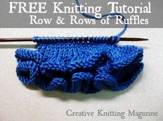 a blue knitted object is next to a knitting needle