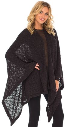 FASHIONABLE AND STYLISH open poncho cape shawl for women is surely a must-have for the cold season. This warm poncho for women can be worn in a variety of ways. An open-front wrap sweater that will complement every outfit you own. Great for layering over a crop top, tank top, or scrunch it to make a darling knit scarf poncho. COMFORTABLE AND LIGHTWEIGHT shawl poncho cape for women is the perfect upgrade for your womens warm poncho cape collection. This blanket wrap for women is made of cozy, sof One Size Fall Cape Shawl, One Size Cape Shawl For Fall, Fall Cape Shawl One Size, One Size Acrylic Poncho Shawl, Cozy Winter Cape With Batwing Sleeves, Acrylic Poncho Shawl For Fall, Acrylic Shawl Poncho For Fall, Oversized Knitted Winter Cape, Cozy Poncho For Cold Weather