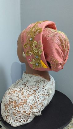 This is luxurious turban head tie is made specifically for you. Just as seen in the photos. Made with high quality duchess silk fabric and crystals. Turban Cap Style, Cogic Hats, African Hair Accessories, Zara Cap, Wine Bottles Gift Wrap, African Hair Wrap, Church Suits And Hats, Fashion Turban, African Turban