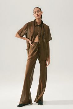 CHIFFON BIAS CUT PANTS DARK EARTH Birkenstock Eva Arizona, Chiffon Shorts, Sea Ny, Trouser Pants Women, Chuck 70, French Seam, Boyfriend Shirt, Creative Direction, Womens Size Chart