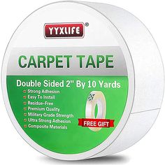 a white tape with the words carpet tape on it and an image of a roll of tape