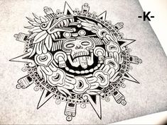 a black and white drawing of a sun with an angry face on it's side