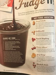 an ad for fudge hot fudge variations on the side of a newspaper page