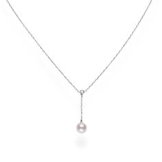 MIKIMOTO offers exquisite pearl and diamond jewelry, setting the highest standards for quality and craftsmanship. This heirloom quality pearl and diamond Y-Drop necklace will be treasured for years to come. Crafted from 18k white gold, the 18" cable chain necklace features a 1" chain drop supported by a pear-shaped diamond creating a graceful line with a 7mm A+ quality Akoya cultured pearl. The necklace is secured with MIKIMOTO's signature clasp. Diamond is 1/15ctw, G in color, and VS Mikimoto Necklace, Pearl And Diamond Jewelry, Wedding Day Jewelry, Cable Chain Necklace, Tahitian Pearls, Pear Shaped Diamond, Ring Size Guide, Drop Necklace, Cultured Pearls