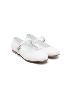 white calf leather smooth grain round toe buckle-strap fastening slip-on style stacked sole branded leather insole leather lining Classic Closed Toe Ballet Flats With Buckle, Classic White Flats With Removable Insole, Classic Ballet Flats With Buckle Closure And Round Toe, White Round Toe Flats With Leather Sole, Classic White Flat Leather Shoes, Classic White Mary Janes For Spring, White Flat Leather Shoes With Removable Insole, Classic Ballet Flats With Buckle Closure, White Round Toe Ballet Flats For Formal Occasions