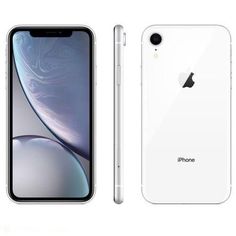 the iphone xr is shown in white, with its front and back sides facing each other