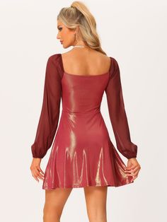 Shop Allegra K for sparkly metallic sweetheart neck semi sheer long sleeve club party mini dress you are looking for, get more women's dresses for yourelf. Order now! Free Returns! Mini Dress Red, Party Mini Dress, Sheer Long Sleeve, Metallic Fabric, Metallic Dress, Club Party, Red Mini Dress, Feminine Look, Sweetheart Neck