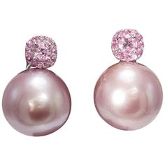 14-15 mm Pink Freshwater Pearls 0.80 Carats Pink Sapphires 18K White Gold Pink Earring, Sapphire Drop Earrings, White Gold Drop Earrings, Pink Pearl Earrings, Yellow Gold Drop Earrings, Swirl Earrings, White Gold Set, White Gold Earrings, Pearl Earrings Dangle