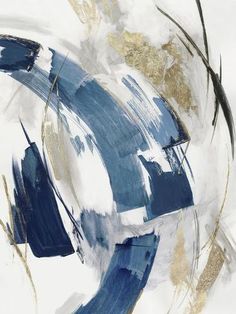 an abstract painting with blue and white colors