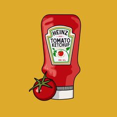 a ketchup bottle with a tomato on it