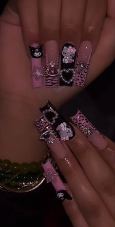 Black French Tip Nail, Nails Freestyle, Junk Nails, Kitty Nails