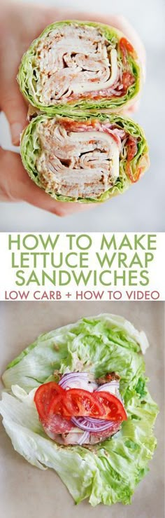 a sandwich with lettuce, tomato and meat on it is shown in two different pictures