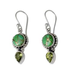 Musing on the transitory perfection of early springtime poet Robert Frost aptly wrote 'Nature's first green is gold'. Shanker in India captures the freshness of early spring in these dangle earrings crafted from sterling silver and set with natural peridot and reconstituted green turquoise. The earrings feature a beaded edge detail and are suspended from sterling silver hooks..925 Sterling silver Peridot Dangle Earrings, Green Peridot, Sterling Silver Dangle Earrings, Silver Spring, Beaded Dangle Earrings, Silver Earrings Dangle, Jewelry Packaging, Turquoise Earrings, Handmade Sterling Silver