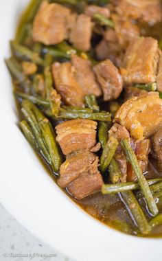 Pork Adobo with Sitaw (green beans) Sitaw Recipe, Pork Adobo Recipe, How To Cook Pork, Marinated Pork, Green Bean Recipes