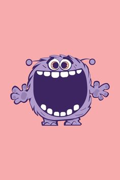 an image of a cartoon character with big eyes and mouth wide open on a pink background