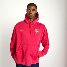 Step onto the field with this Vintage NIKE Arsenal Red Hoodie - Football Soccer Sweater in Size M-L  Go Gunners!: Show your unwavering support for Arsenal with this iconic Vintage NIKE Hoodie - a must-have for every true football enthusiast. Wear your team pride on your sleeve, quite literally, with this bold red hoodie that echoes the spirit of the game.  Timeless Arsenal Style: Embrace the classic red hue synonymous with Arsenal's legacy, ensuring you stand out both on and off the pitch. This Nike Vintage Hoodie, Vintage Nike Hoodie, Football Spirit, Vintage Hoodie, Nike Vintage, Nike Hoodie, Red Hoodie, Football Soccer, Retro Vibe