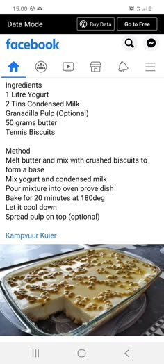 an image of a recipe on the app for facebook, with instructions to make it easy and delicious