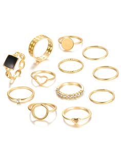 Look glamorous and edgy with this 12pcs Stackable Hollow Geometric Heart Rhinestone Rings Set! With a unique stackable design, you can adorn yourself with these sparkling rings to create the perfect statement piece. Show off your style and shine with this versatile, eye-catching jewelry set. Size: One Size;Style: ChicMaterial: AlloyPattern Type: Geometric,HeartOccasion: DailyPackage Include:12PCS Rings Set Gold Rings Set, Rhinestone Rings, Rings Cute, Rings Set For Women, Heart Rhinestone, Cute Stuff, Geometric Heart, Stacking Ring Set, New Retro