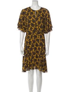 Michael Kors Collection Shift DressYellowFloral PrintRuffle & Keyhole AccentsShort Sleeve with Crew NeckConcealed Zip Closure at BackFit:Dresses by Michael Kors Collection typically fit true to size. Michael Kors Floral Georgette Dress Orange, Michael Kors Dress Print Greek, Michael Kors Collection, Knee Length Dress, Knee Length, Print Patterns, Tunic Tops, Short Sleeve Dresses, A Line