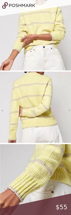 FAHERTY Brights Painted Crew Neck Sweater in Limeaid Stripe, Worn Once