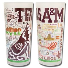 two tumblers with the words team and college written on them, sitting side by side