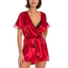 Linea Donatella Women's Chemise And Wrap Robe Lingerie Set (Robe Only), Red 1 Day Handling Time From Houston,Tx Satisfaction Guaranteed Or Your Money Back! New Items Are Added Every Week. ***Item Note: Please Note That The Items Color Is As Shown In The Pictures; The Item Will Be Described Based On What We See, But Please Make Your Own Interpretation Of The Color.*** Brand: Linea Donatella Style: Babydoll Wrap Robe Size: L Material: Polyester Condition: New With Tags Sku: Dd2 - 01 Arm Pit To Arm Satin V-neck Coquette Sleepwear, Coquette Satin V-neck Sleepwear, Red Summer Sleepwear For Night, Elegant Red Nightgown For Bedtime, Elegant Red Sleepwear For Night, Red Lace Trim Sleepwear For Summer, Flirty V-neck Sleepwear For Night, Flirty V-neck Sleepwear, Red Satin Sleepwear For Loungewear