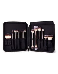 Hourglass Cosmetics Vegan Brush Collection is the ultimate collection of vegan brushes. This set includes 17 ultra-soft pieces designed to enhance the complexion, cheeks and eyes, including four exclusive brushes. Made from high-grade, PETA-approved Taklon bristles, the collection is enclosed in a protective vegan-leather case. Features PETA-approved, high-grade, ultra-soft Taklon bristles, an excellent alternative for those who suffer from animal hair allergies. Weighted metal handles provide c Hourglass Cosmetics, Vegan Cosmetics, Beauty Samples, Cruelty Free Brands, How To Apply Foundation, Concealer Brush, Blush Brush, Foundation Brush