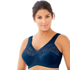 You will love the great fit you get when you wear this beautiful Glamorise best seller. The secret is the foam cushtioned support band that crosses under and over your bust for superior comfort and support without a wire. Full coverage Lined lower cup Magiclift Technology has a foam-cushioned band that crosses over and under to lift and define the bust Custom Fit includes two-section cups contour your curves for a natural feminine look Beautiful lace details for feminine appeal Bow embellishment Bra Crafts, Pretty Bras, Support Bra, Sheer Lace Top, Black Lace Bralette, Comfortable Bras, Full Coverage Bra, Plus Size Bra, Black Bralette