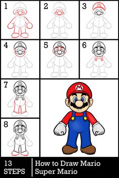 how to draw mario from super mario bros step by step instructions for children and adults