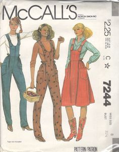 two women wearing overalls and boots, one in the style of mccall's