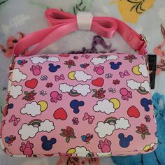 Awesome Disney Minnie And Mickey Mouse Crossbody Bag. It Has A Large Zipper Compartment And A Adjustable Strap. Great For Everyday Use Or For Travel. Minnie And Mickey, Disney Bags, Disney Bag, Pink Blue, Lunch Box, Crossbody Bag, Adjustable Straps, Bag Lady, Zipper