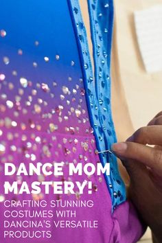 a woman is working on her dress with the words dance mom mystery written in front of it