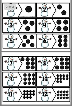 the snowman counting game is shown in three different ways, including one for each number