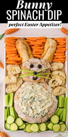 an easter bunny snack with carrots, celery and bread