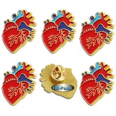 four heart shaped lapel pins with the words 100 - pack on each one side