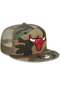 Alternative image 1 for New Era Chicago Bulls Green Camotruck 9FIFTY Mens Snapback Hat. Casual Trucker Hat With Embroidered Logo And Flat Brim, Embroidered Logo Snapback Trucker Hat For Fans, Flat Bill Trucker Hat For Fans, Fan Merchandise Snapback Hat With Logo Patch, Snapback Hat For Fan Gear With Flat Brim, Summer Snapback Hat With Logo Patch And Flat Brim, Spring Snapback Hat With Embroidered Logo, Flat Brim Snapback Hat With Logo Patch For Summer, Casual Trucker Hat For Fan Merchandise