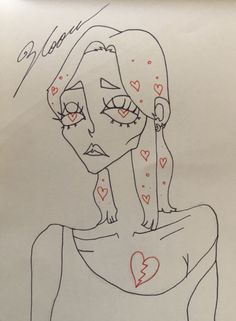 a drawing of a woman's face with hearts on it