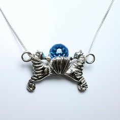 Seahorse Pendant, Swiss Blue Topaz, White Rose Gold, White Rose, Blue Topaz, Yellow White