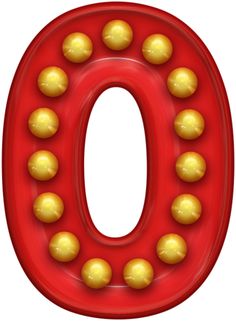 the letter o is made up of gold balls on a red plastic object with white background