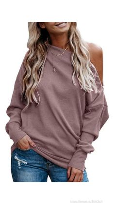 Women's Off The Shoulder Batwing Long Sleeve Sweatshirt Casual Loose Pullover Tops. #pullover #casual #fashion #sweatshirt #batwing #cute Loungewear Dresses, Edgy Chic, Zip Sweater, Full Sleeve, Long Tops, Jacket Dress, Knit Top