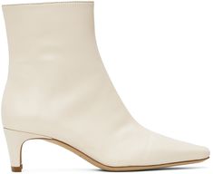 Ankle-high nappa leather boots in off-white. · Pointed toe · Zip closure at inner side · Buffed leather and suede lining · Covered kitten heel with rubber injection · Nubuck sole · Heel: H2 Supplier color: Cream Cream Pointed Toe Calf Leather Boots, Cream Pointed-toe Calf Leather Boots, White Calf Leather Heeled Boots With Pointed Toe, Chic Low Heel Cream Boots, Chic Cream Boots With Low Heel, Chic White Calf Leather Heeled Boots, Kitten Heel, Nappa Leather, Leather Boots