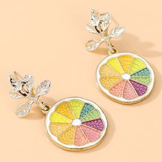 Beautiful Fresh Fruit Earrings, New , Material Alloy ,Weight 10.0g , Good For Any Occasion Summer Yellow Metal Jewelry, Spring Yellow Round Jewelry, Nickel-free Yellow Earrings For Summer, Turquoise Drop Earrings, Fruit Earrings, New Material, Retro Earring, Statement Drop Earrings, Chanel Earrings