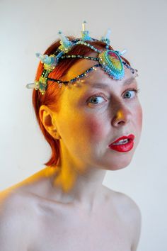 Quartz Crystal Headband Crown Made of Manmade Opal Stones - Etsy Georgia Beaded Headpiece, Festival Costumes, Crystal Headband, Festival Jewelry, Beautiful Mask, Crown Headband, Festival Looks, Gemstone Colors, Bead Art